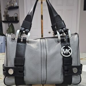 Michael Kors Gray & Black Pebbled Leather Satchel Shoulder Bag NWOT